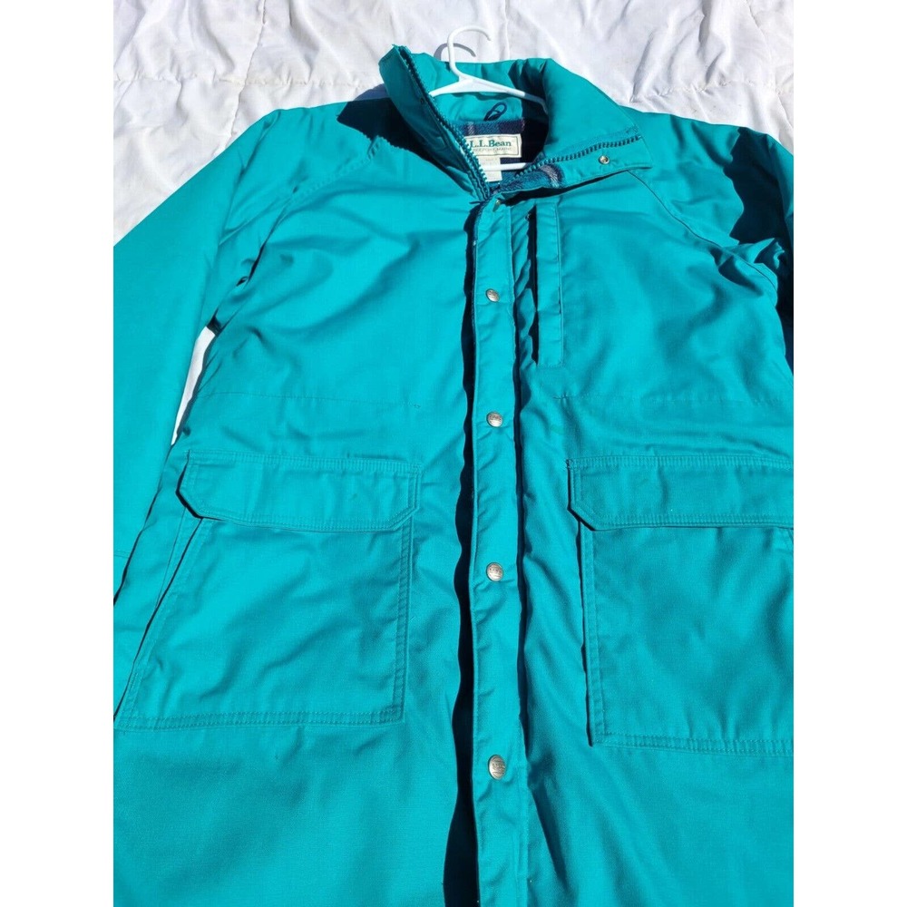 Vintage LL Bean Full Length Flannel Lined Insulated Womens Teal Jacket USA Large - Picture 2 of 14